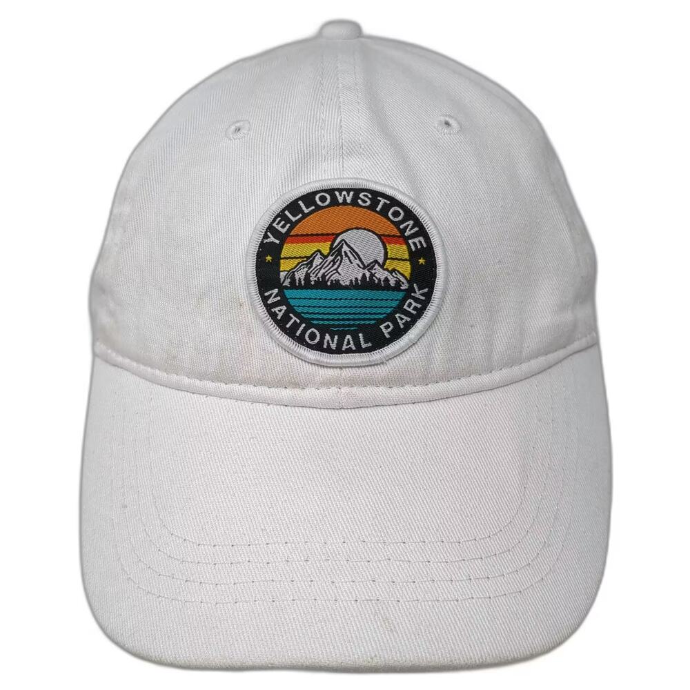 Lucky 7 Yellowstone National Park Baseball Cap White Strapback Hat OS Adjustable